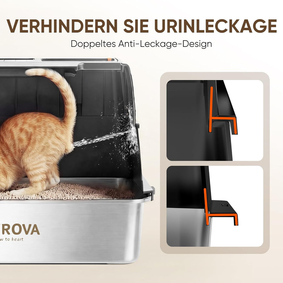 V2A-Edelstahl Katzenklo mit Klappdeckel, leicht zu reinigen, geschlossene XL-Katzentoilette für gros