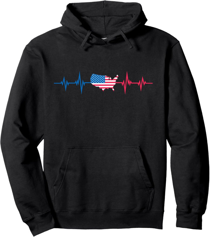 Heartbeat Design Amerikanische Flagge USA Pullover Hoodie