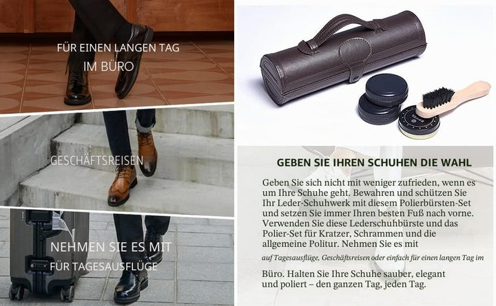 YUET Schuhputz-Set, Reinigung, Glanz, Pflege, Fass-Set für braunes schwarzes Leder, mit Bürste, Reis
