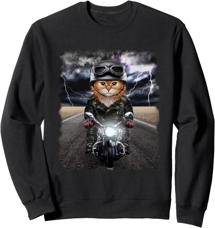 Orange Katze, die Motorrad auf Autobahn reitet Sweatshirt