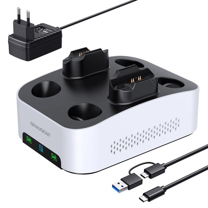GRAUGEAR 4TB Externe Festplatte für PS5 & PS5 Slim, Ladestation für 2X PS5 Controller, 4TB HDD 3.5",