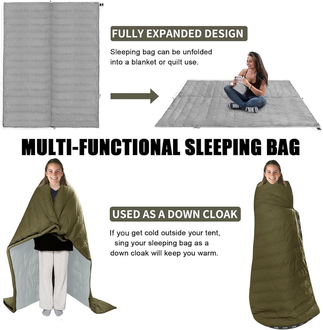QEZER Daunenschlafsack Ultraleicht Deckenschlafsack kleines Packmass für Camping und Trekking 3~4 Ja
