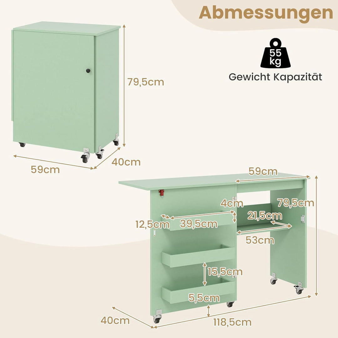 COSTWAY 2 in 1 Nähtisch klappbar, Nähmaschinenschrank Holz mit Regalen &amp; Ablagefach, Nähschrank mit