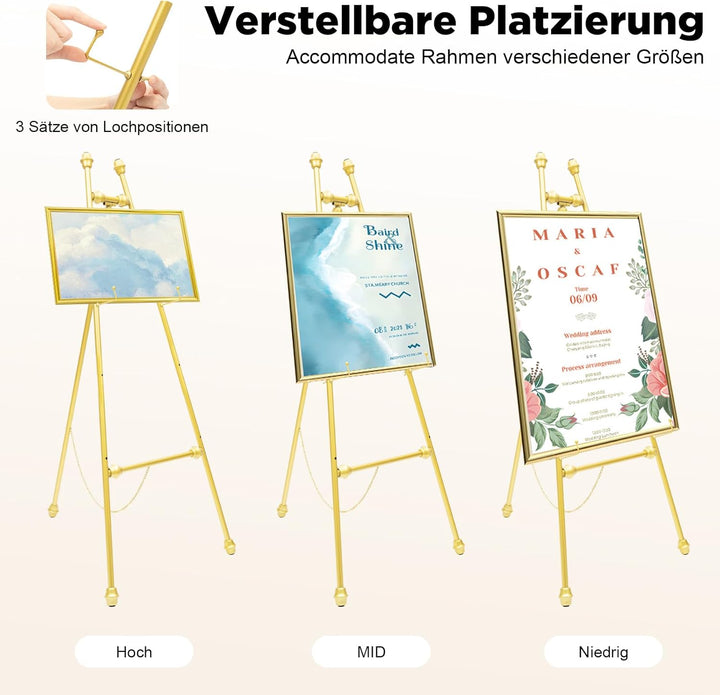2 Stücke Staffelei Ständer Staffelei Display Ständer für Hochzeitsschild & Poster, Goldene Display-H