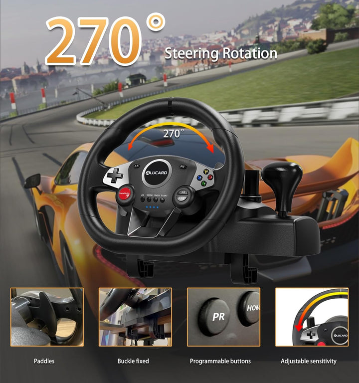 VooFun Racing Wheel, Gaming Lenkrad Kompatibel für PC/ PS4/ Switch/ PS3/ Xbox One/Xbox 360, PC Lenkr