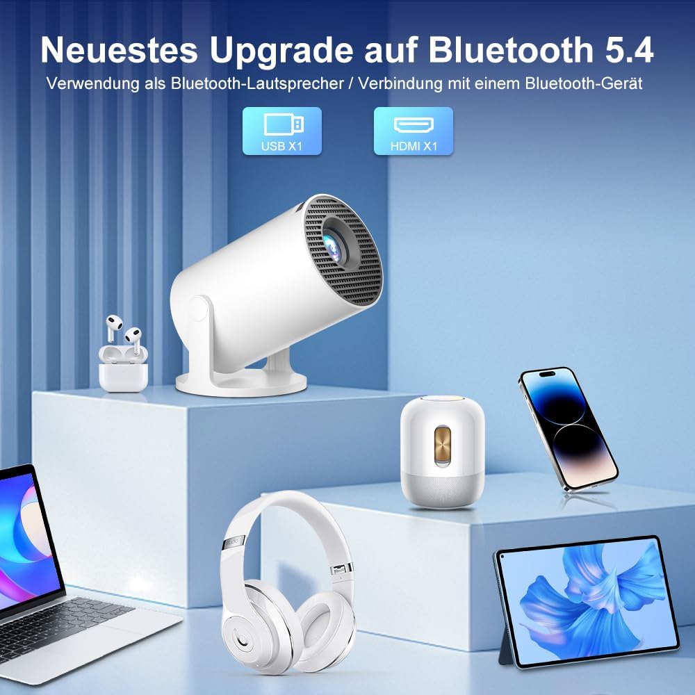 Salange Mini Beamer,Unterstützt 4K Mini Projektor WiFi 6 BT5.2,Projektor Android OS 11.0 Beamer 4k H