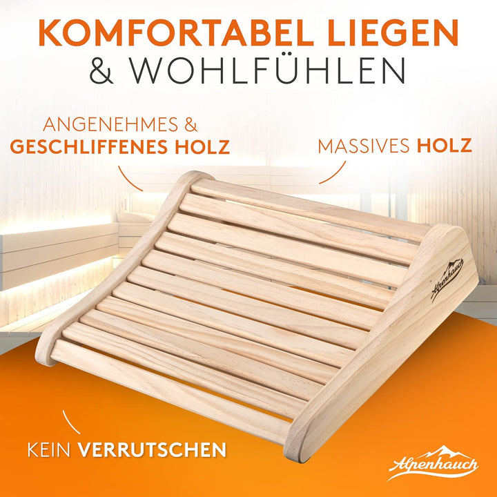 ALPENHAUCH Sauna Kopfstütze Holz [100% Naturholz] - Ergonomische Saunakopfstütze Holz - Edles Sauna