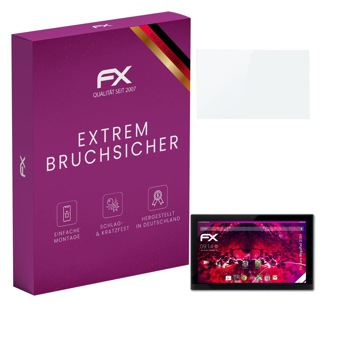atFoliX Glasfolie kompatibel mit Xoro MegaPad 2154 Panzerfolie, 9H Hybrid-Glass FX Schutzpanzer Foli