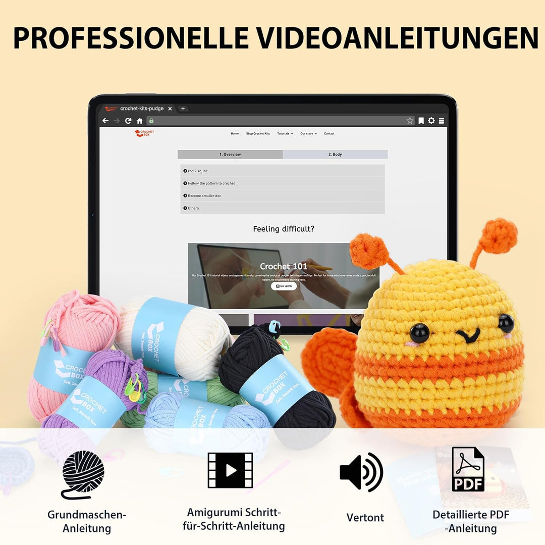 CrochetBox Komplettes Häkelset für Anfänger, Nektar Häkelset, Video-Tutorial einbeziehen, Anleitung,