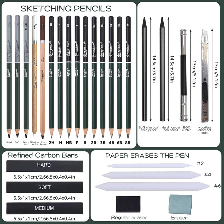 27 Stück Skizzen Zeichnen Bleistift Set, Zeichenstifte Professionell Zeichenset Malset, Skizzier-Set