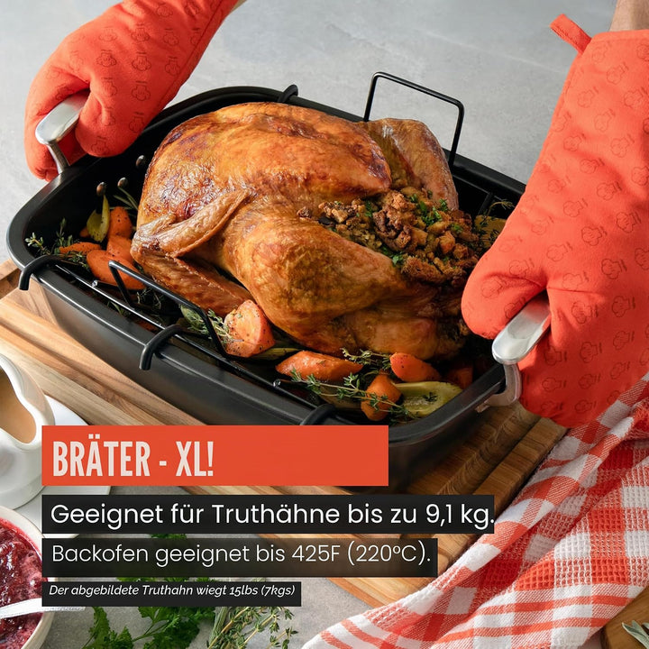 Chef Pomodoro Deluxe Grosse Bratpfanne aus Karbonstahl mit U-Rost, 47 x 37 cm, Extra-Gross, Grau – D