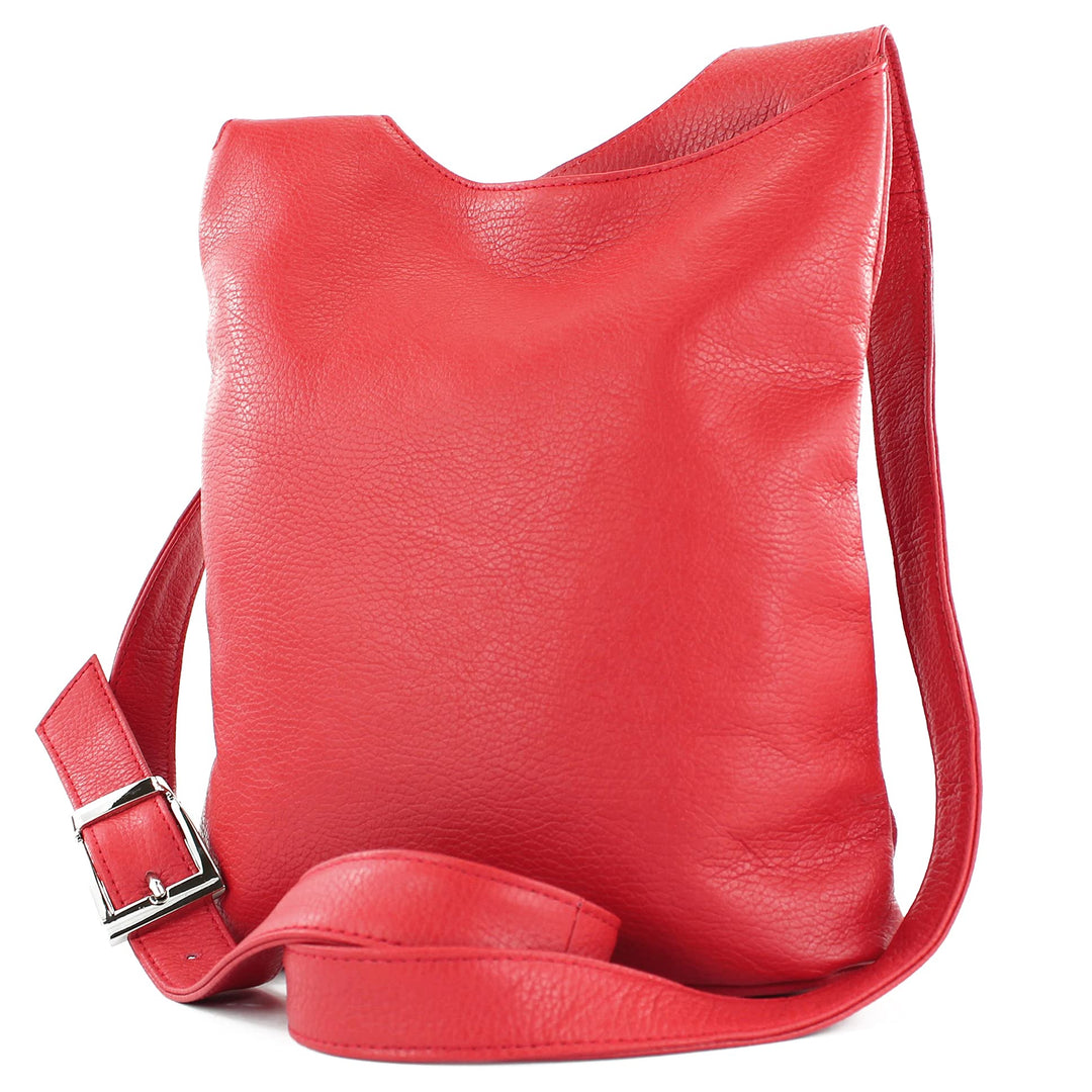 modamoda de - T221 - ital. Umhängetasche Schultertasche Medium aus Leder Signalrot, Signalrot