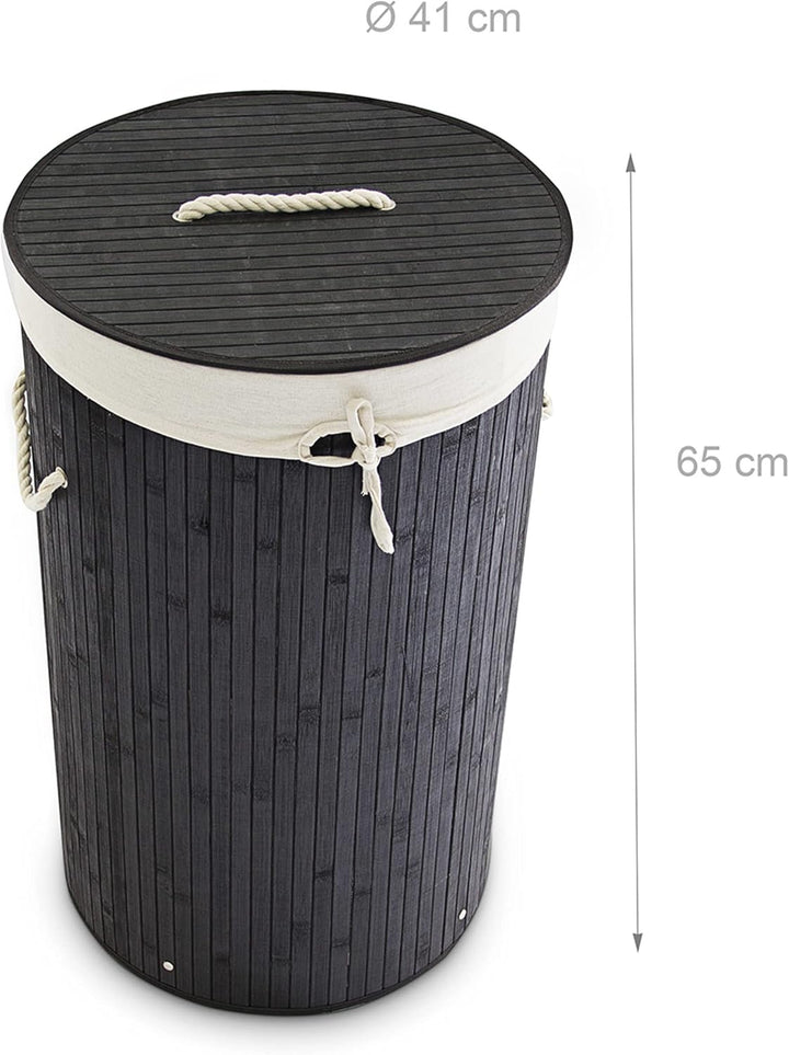 Relaxdays 1 x Wäschekorb Bambus, Faltbare Wäschetonne mit Deckel, Volumen 70 Liter, Wäschesack Baumw