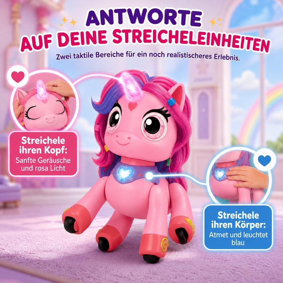 Regenbogen Einhorn Rainbow Lilly | Ferngesteuertes Einhorn mit Zauberstab | Interaktives Einhorns mi