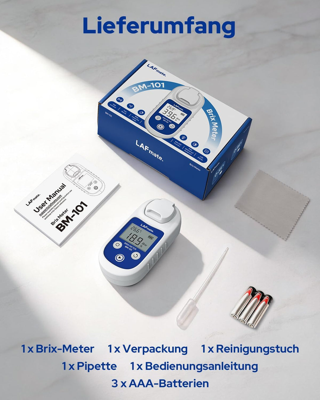 Digitales Refraktometer 0-55% ±0,2%, BM101 Brix Refraktometer mit ATC, IP65 Refraktometer Brix für S