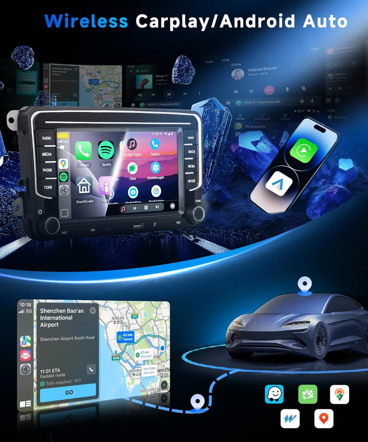 DAB/DAB+ 4G+64G Autoradio Android 15 für VW Golf 5 6 Passat Jetta Caddy EOS T5 Tiguan Touran CC Polo