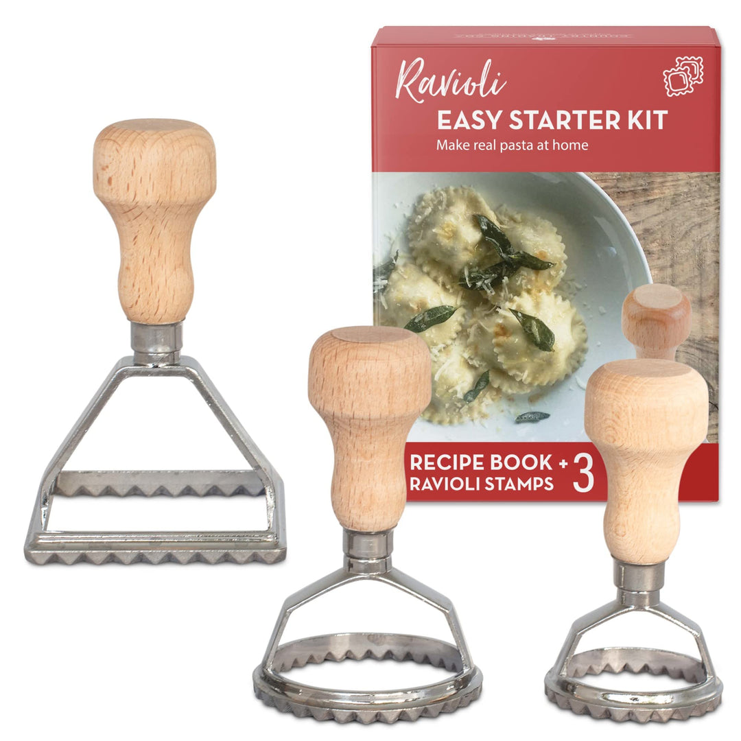 Einfaches Ravioli-Starterset | Geschenkset 3 Ravioliformen + Rezeptbuch | Pressanleitung für Ravioli