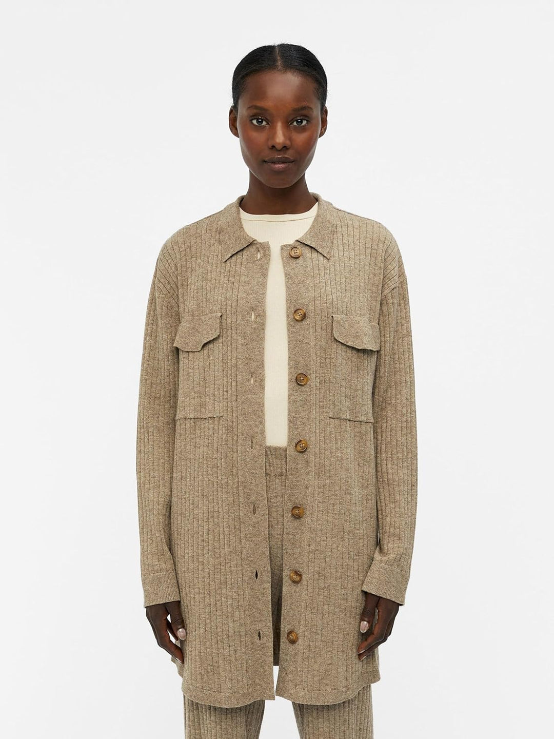Object Damen Objnoelle Meza Knit Shirt Noos Strickjacke, Fossil