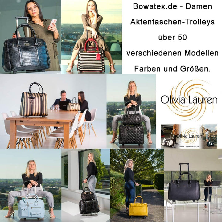 Bowatex Luxus Damen Schulter Gurt Aktentasche Laptop Trolley auf Rollen Schwarz