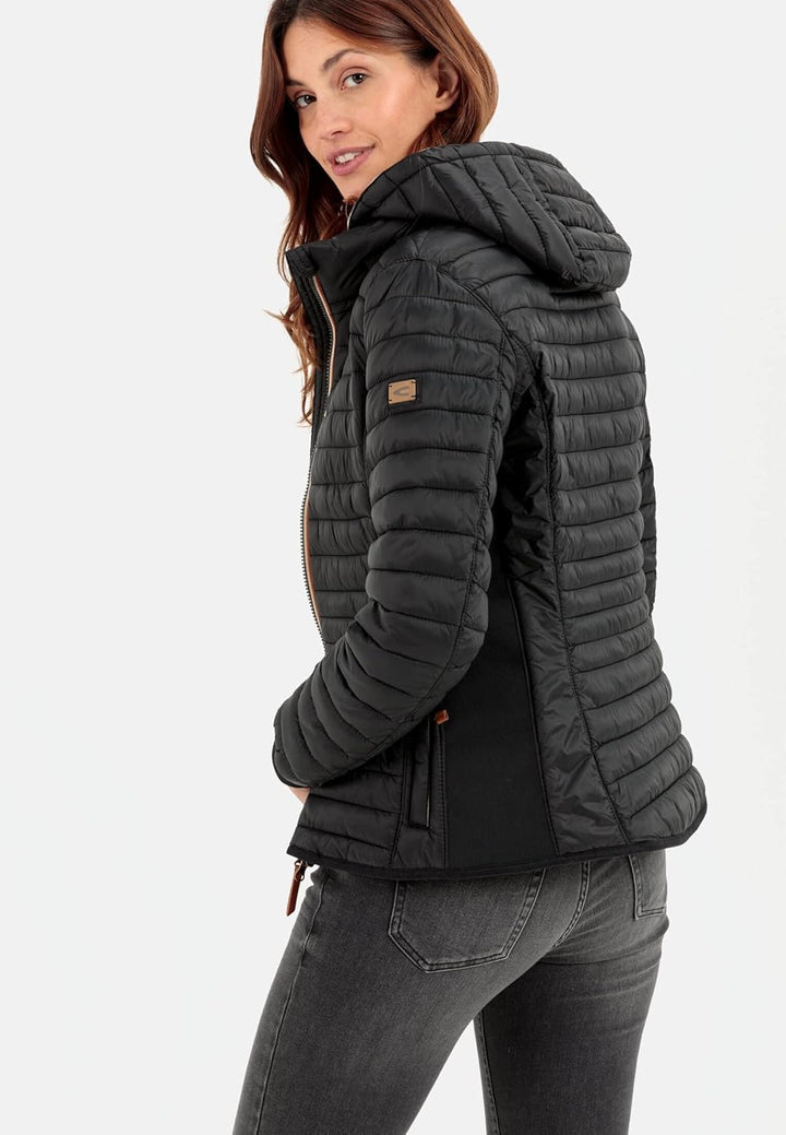 camel active Damen leichte Steppjacke mit abnehmbarer Kapuze 44 Blouson Schwarz, 44 Blouson Schwarz