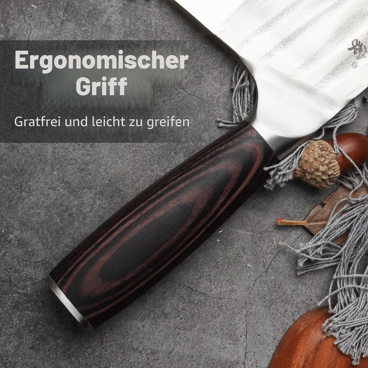 TJ POP Hackmesser Chinesisches Kochmesser Professionelles 18.8cm, Scharfer Fleischerbeil, 50CR15 Sta