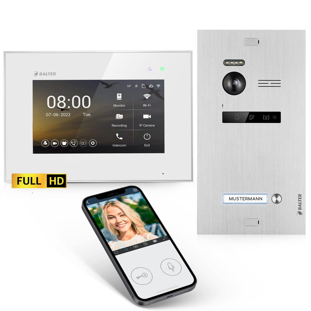 Balter EVO-HD Video Türsprechanlage, Video Türklingel, Smartphone App, 1 Familienhaus Klingel, 1X 7