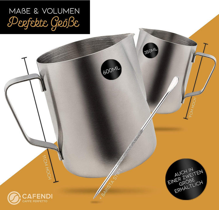 Cafendi | Milchkännchen – Barista Milchkännchen Edelstahl 350ml rostfrei – Milk Pitcher mit Messskal