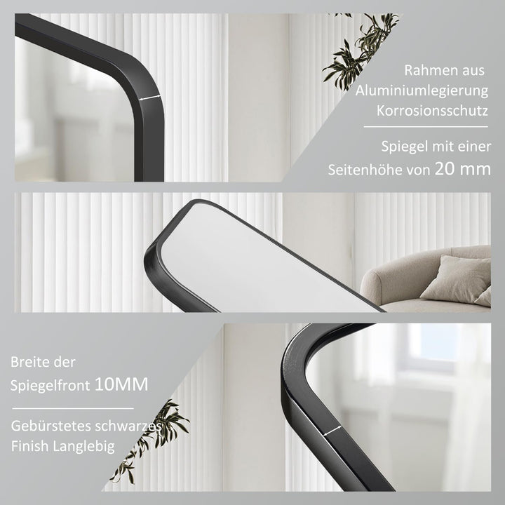 Spiegel Schwarz gross Wandspiegel 50x70cm Rechteckiger Metallrahmen Badspiegel Badezimmer Abgerundet