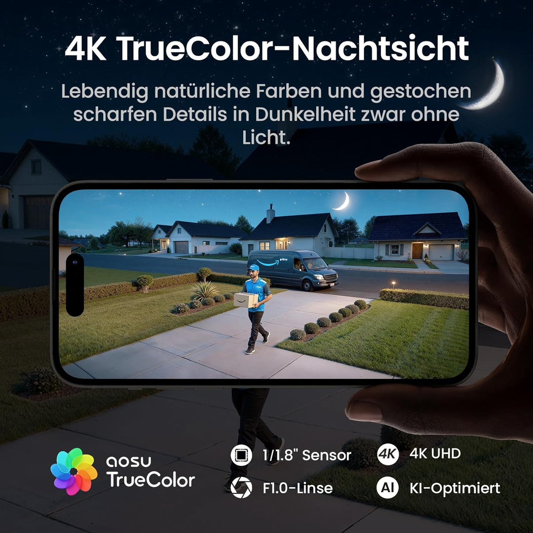 aosu T2 Ultra 4K UHD Überwachungskamera Aussen Solar Akku für Neue aosuBase, 6 Cam-Kit, TrueColor Na