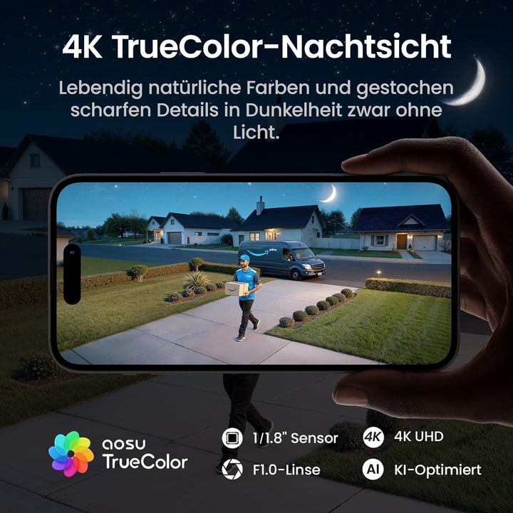 aosu T2 Ultra 4K UHD Überwachungskamera Aussen Solar Akku für Neue aosuBase, 6 Cam-Kit, TrueColor Na
