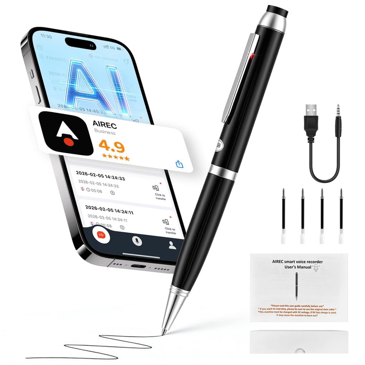 Stylo Enregistreur Vocal IA, KI-Diktiergerät 64 GB Echtzeit-Transkription & Übersetzung, 360° Mikrof