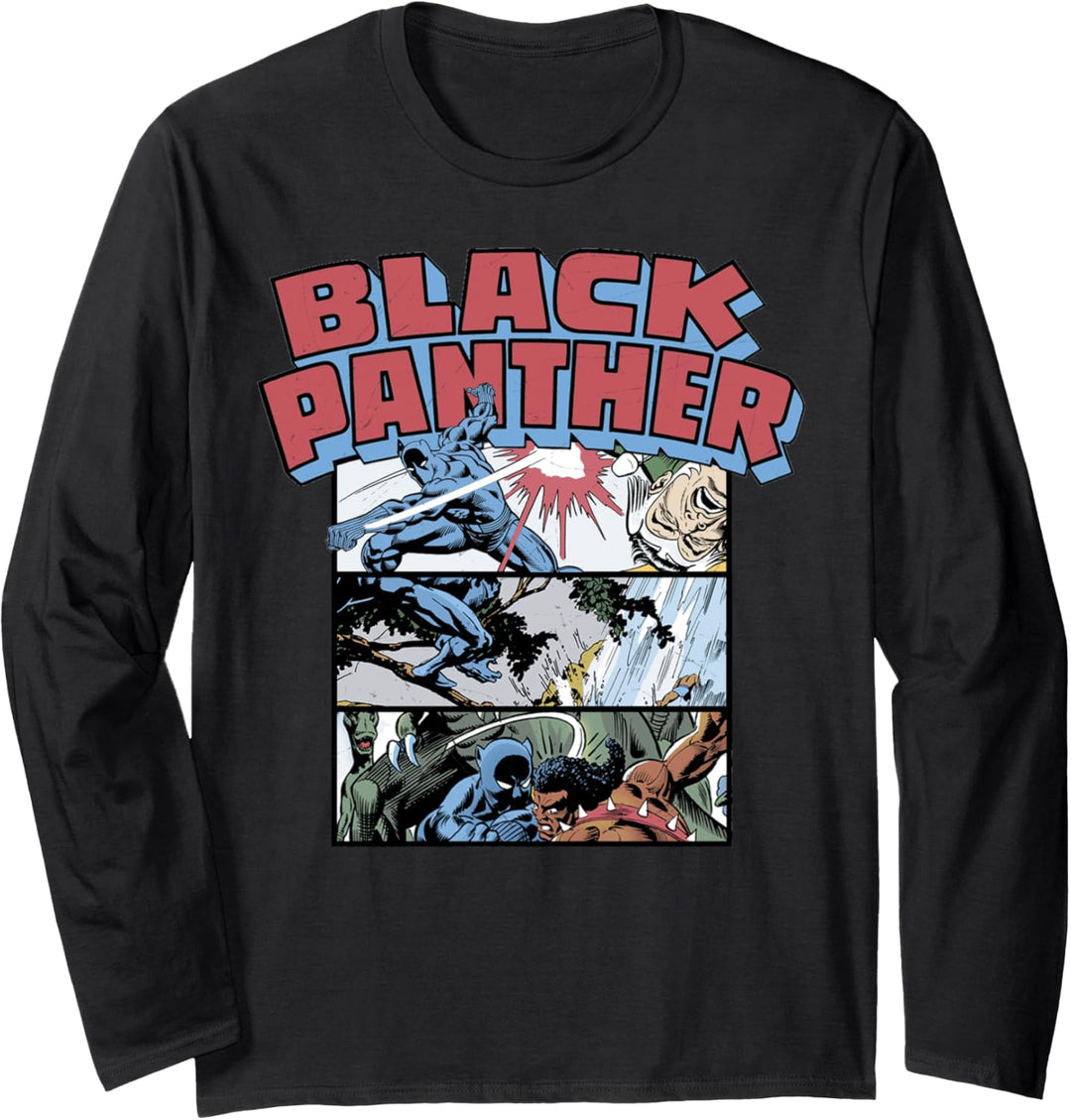 Marvel Black Panther Retro Comic Stacked Panel Art Langarmshirt