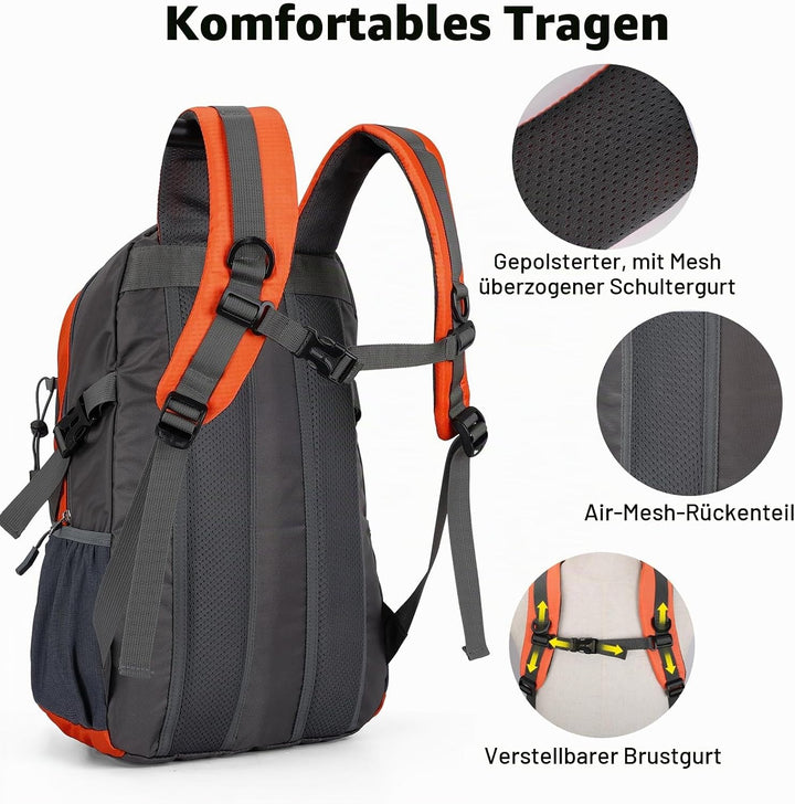 25L Wandernrucksack Damen Herren, Outdoor Rucksäcke Tagesrucksäcke, Wasserdichter Reiserucksack für