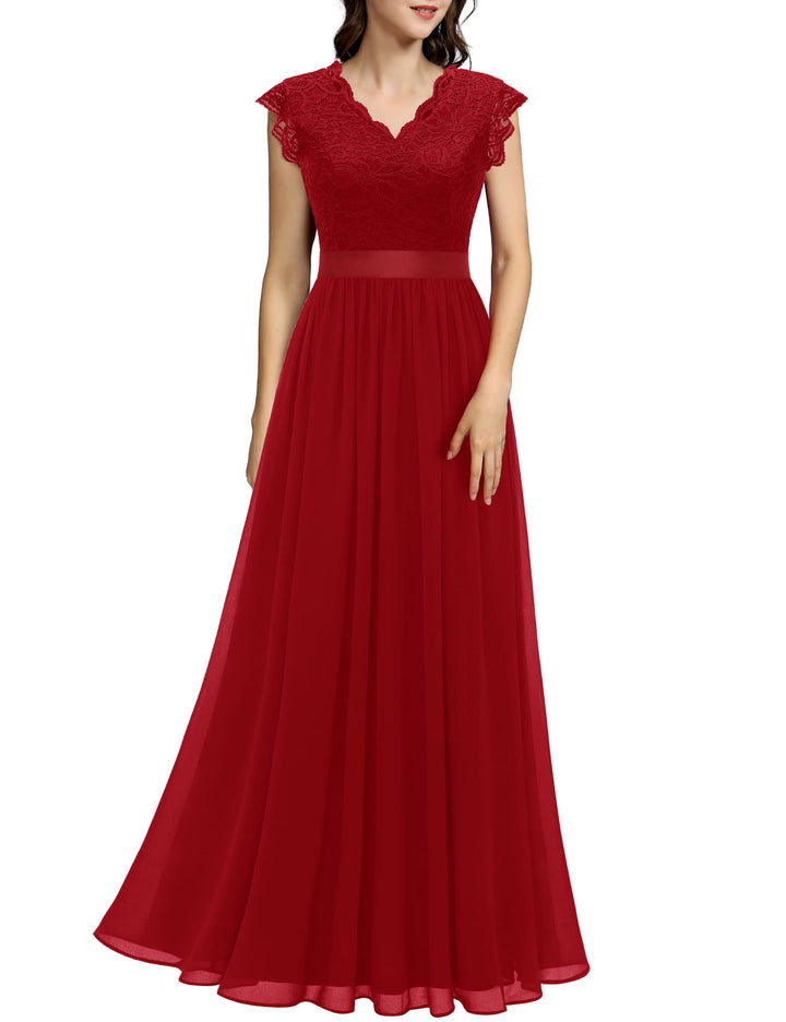 Dressystar Damen Ballkleid Maxi Lang Abendkleider Elegant für Hochzeit Spitzen Cocktailkeid S Band_r