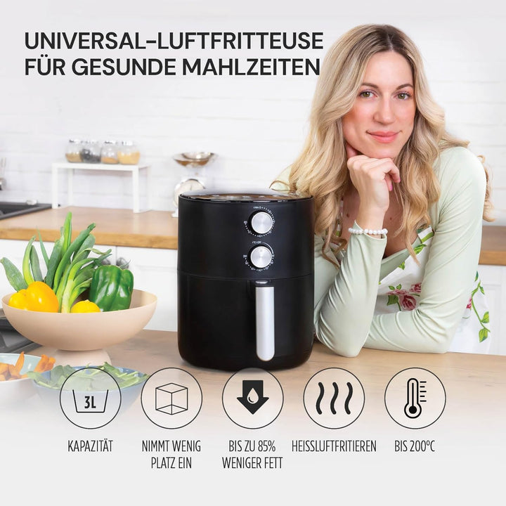 Rosmarino Infinity Essential - Effiziente 3L Heissluftfritteuse, Airfryer & Elektrogrill, Heissluftf