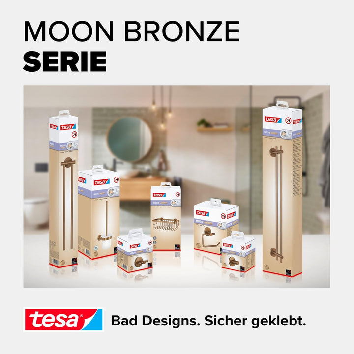 tesa MOON BRONZE selbstklebende Duschablage in gebürsteter Bronze - einstöckig und extra tief - Dusc