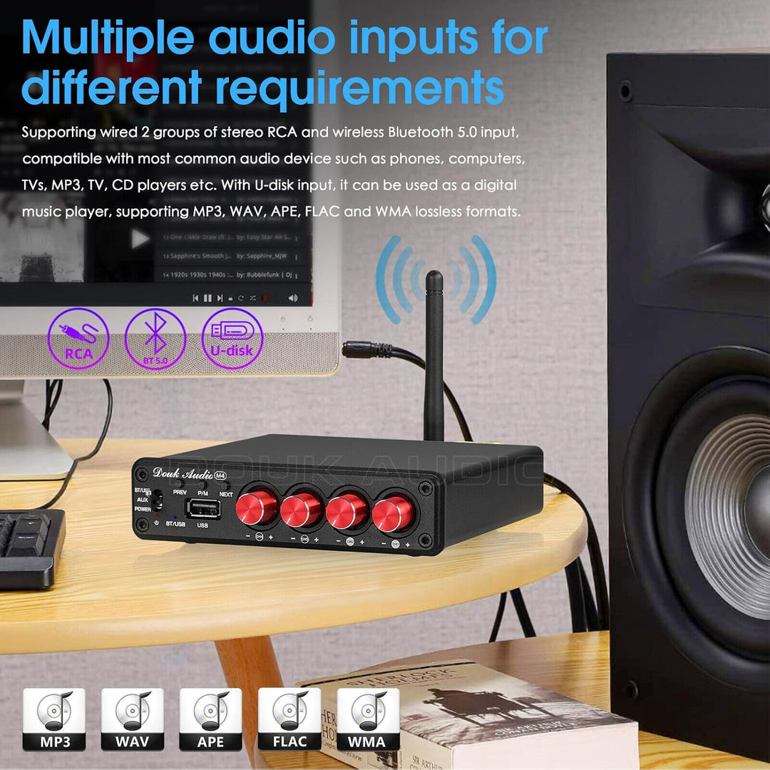 Douk Audio HiFi Bluetooth 5.0 Digital Power Amplifier Stereo 2/4 Channel Audio Verstärker 50W x 4