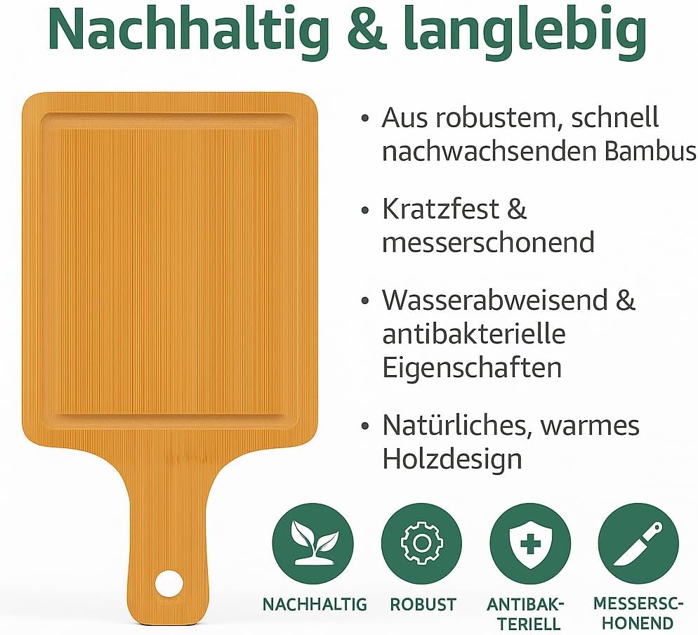 Hausleben Servierbrett Set 6er – 15×10 cm – Mini Bambus Schneidebrett mit Griff – Frühstücksbrettche