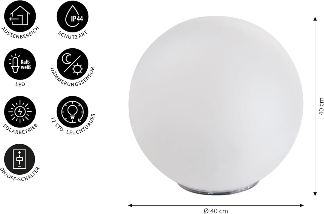 Dehner Solarkugel, Echtglas-Optik, weiss, 41.5 x 41 x 40.5 cm