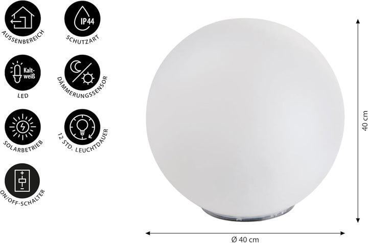 Dehner Solarkugel, Echtglas-Optik, weiss, 41.5 x 41 x 40.5 cm