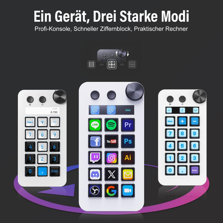 Treaslin N1 3-in-1 Stream Controller Deck,Profi Macro Keypad mit 15 animierten LCD-Tasten,Regler&Dis