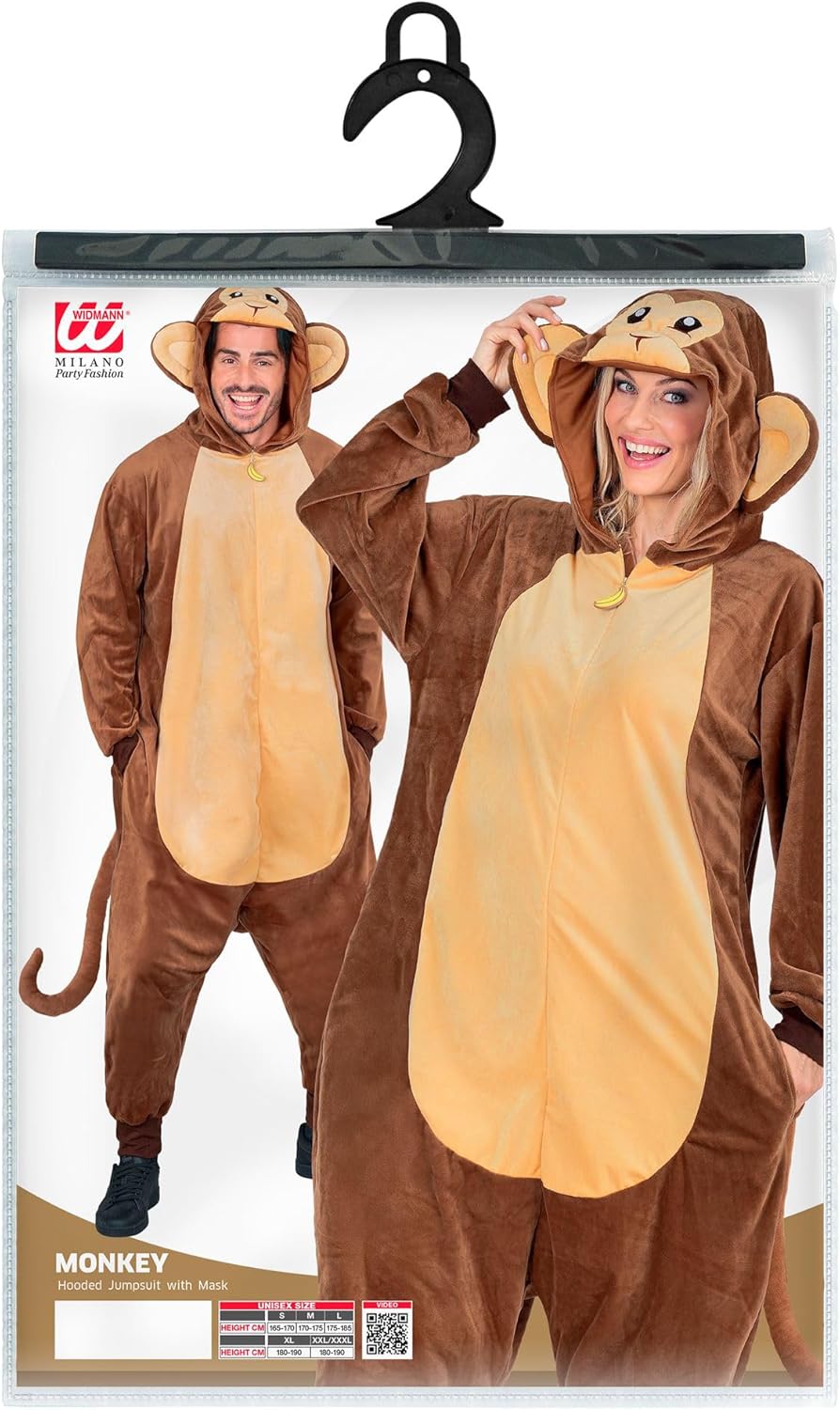 W WIDMANN MILANO Party Fashion - Tier Overall für Erwachsene, weicher Plüsch Jumpsuit mit Kapuze, Ti