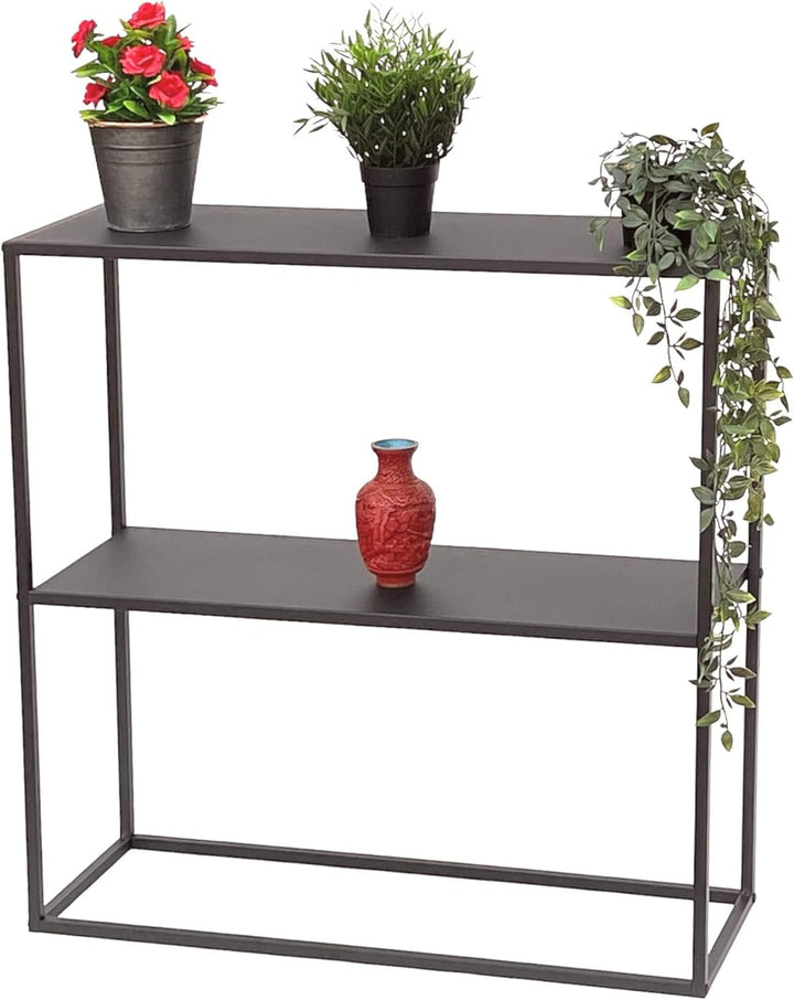 DanDiBo Konsolentisch Metall Schwarz Schmal mit 2 Ebenen Modern 80x80x25 cm Regal Stehend Standregal
