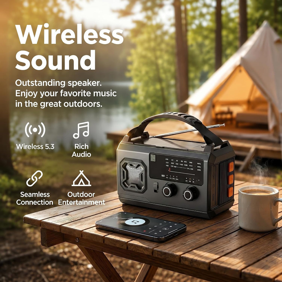27000mAh Kurbelradio Notfallradio mit Solar &amp; Powerbank: AM/FM Solarradio, Handkurbel, SOS, Taschenl