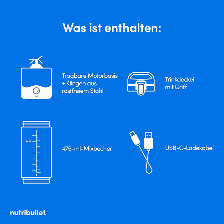 nutribullet Stabmixer, Stabmixer, 475ml BPA frei, Tragbarer Mixer, Multifunktionsmixer, USB-C Ladege