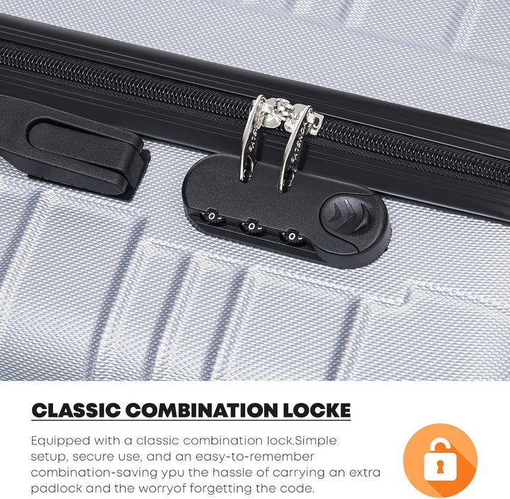 Koffer Suitcase L Silber, Trolley Reisekoffer, Rollkoffer Handgepäck mit 4 Rollen 360°, Hartschalenr