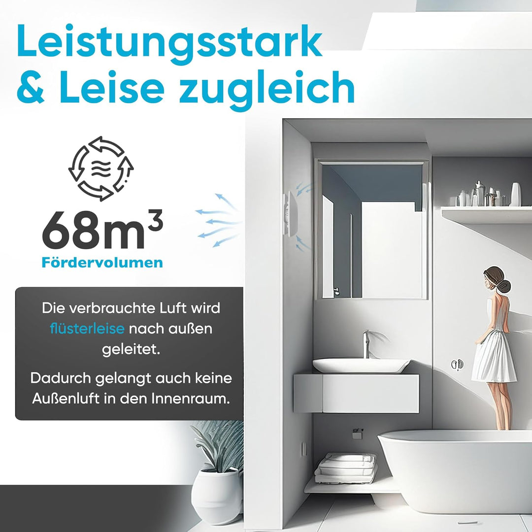 MEISTERBAU - Badlüfter mit Lichtschalter-Aktivierung [Made in Europe] - Leiser Lüfter 100mm Durchmes