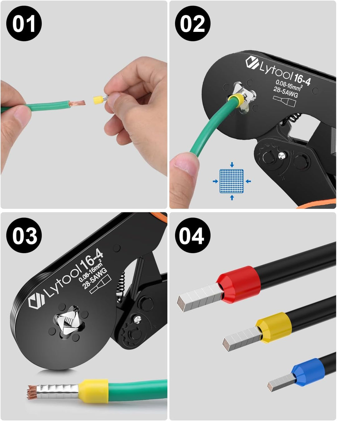 Lytool Crimpzange 0,08-16 mm²,Aderendhülsenzange Presszange Vierkant Crimp Zange Krimperzange selbst