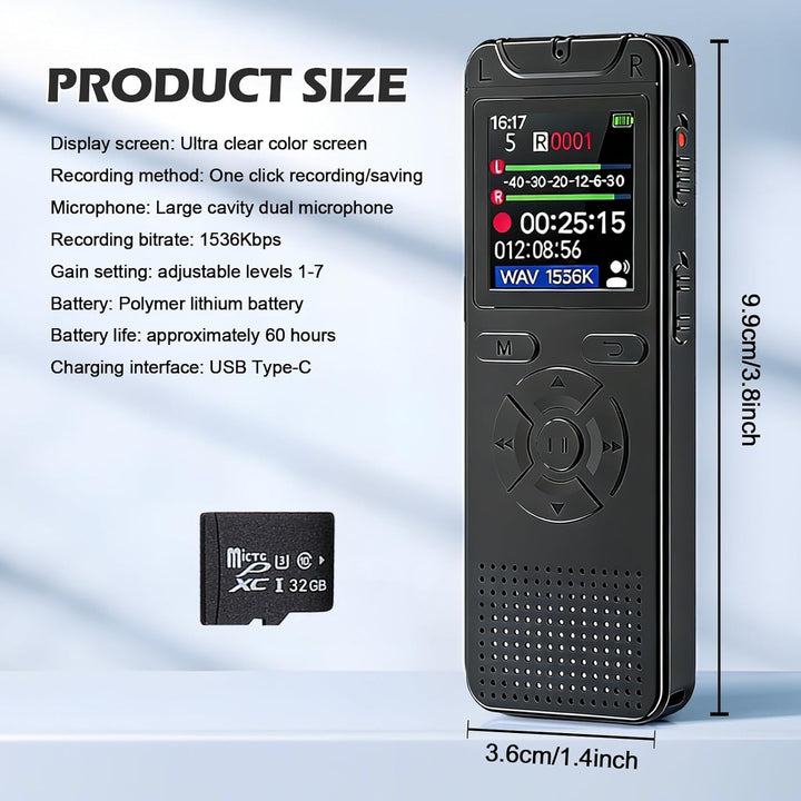 Diktiergerät Aufnahmegerät mit Playback 32GB, 1536Kpbs Stunden Audioaufnahmegerät MP3 Voice Recorder