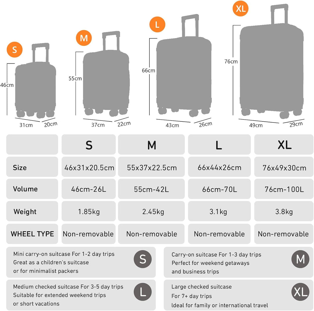 Gepäck Suitcase Reisekoffer, Trolley Rollkoffer Handgepäck, Hartschalenreisekoffer mit 360° Lenkroll